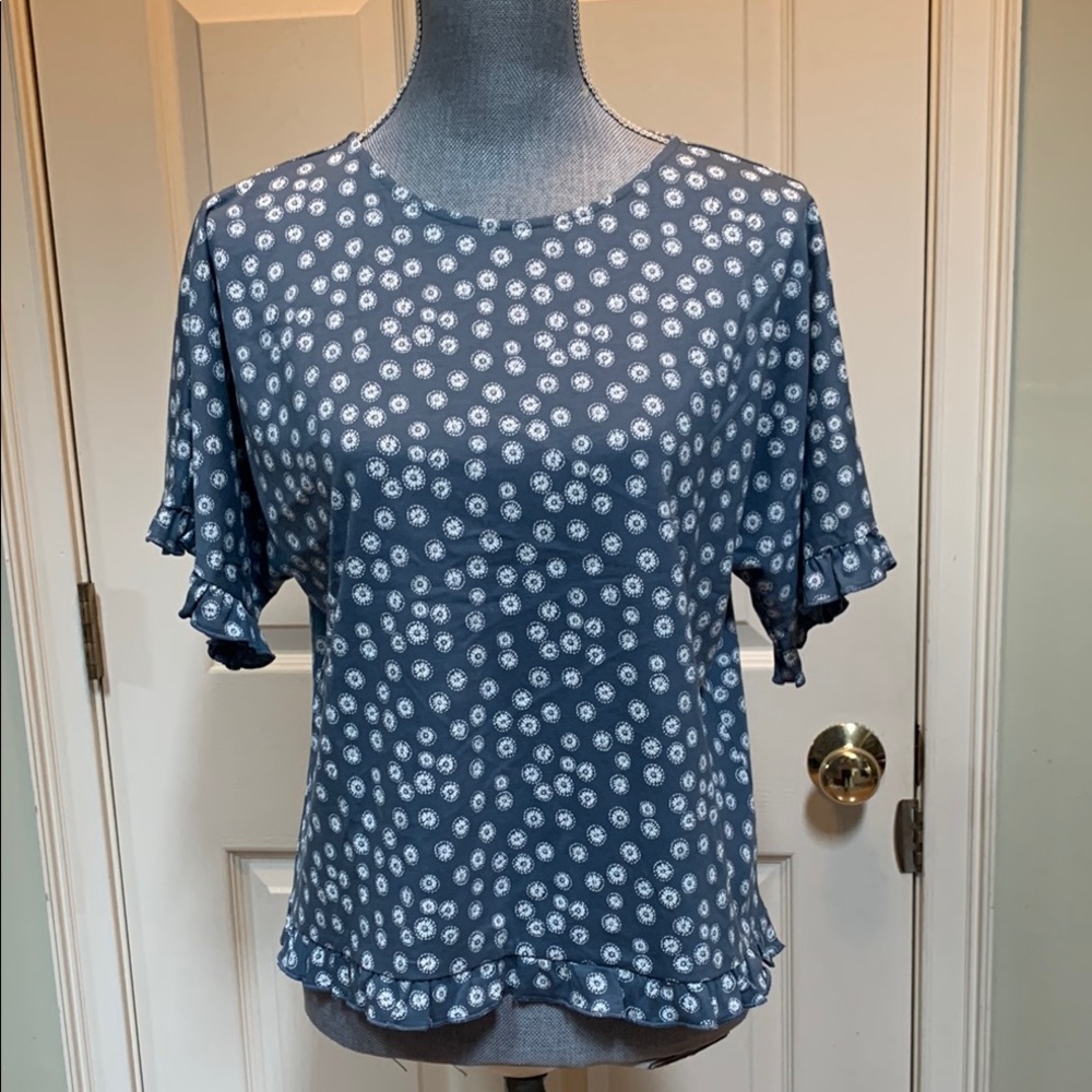 Garnet Hill Blue Flutter Sleeve Blouse